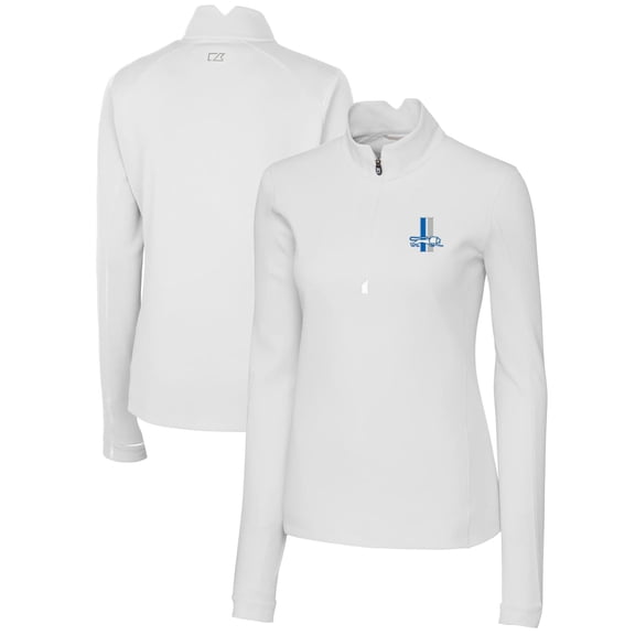 Women's Cutter & Buck White Detroit Lions Throwback Logo Traverse Stretch Quarter-Zip Pullover Top