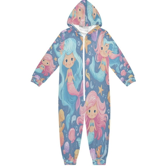 RMDQTR Ultra-Soft Crystal Velvet One-Piece Pajamas/Loungewear Cute Little Mermaids