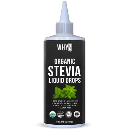 WHYZ Organic Stevia Liquid, Pure Stevia Liquid Drops, Zero Calorie Sweetener for Coffee & Tea, 8 fl oz