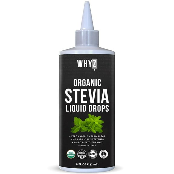 WHYZ Organic Stevia Liquid, Pure Stevia Liquid Drops, Zero Calorie Sweetener for Coffee & Tea, 8 fl oz