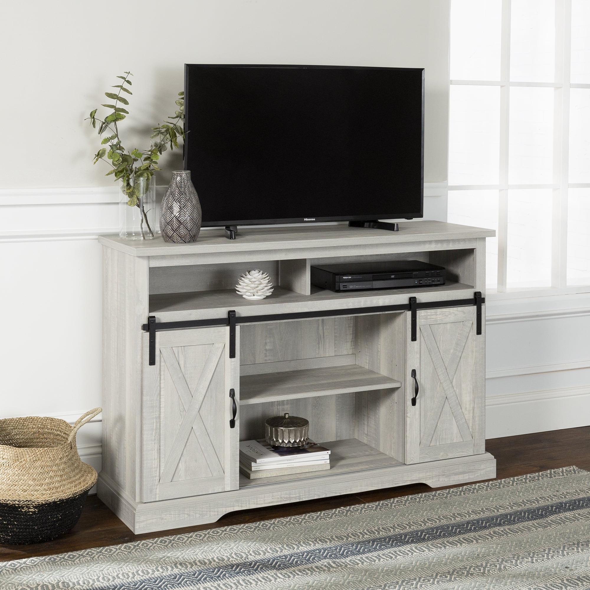 Manor Park Farmhouse Barn Door TV Stand for TVs up to 58", Stone Grey