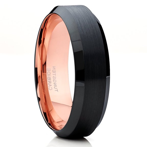 6mm Wedding Ring,Black Wedding Band,Tungsten Carbide Ring,Engagement Ring,Rose Gold Tungsten Ring,8mm