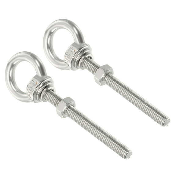 M6x60 1/4"x1.97" Stainless Steel Eye Bolts Threaded Screw Eyebolt Shoulder Ring with Nuts Washers 2 Set