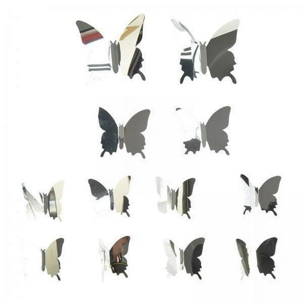 4x 12 Pegatinas de Espejo con Mariposas, Pegatinas de Espejo Extraíbles, Decoraciones de Pared para Mascotas, Decoración Del Hogar para Decoración de 4 piezas