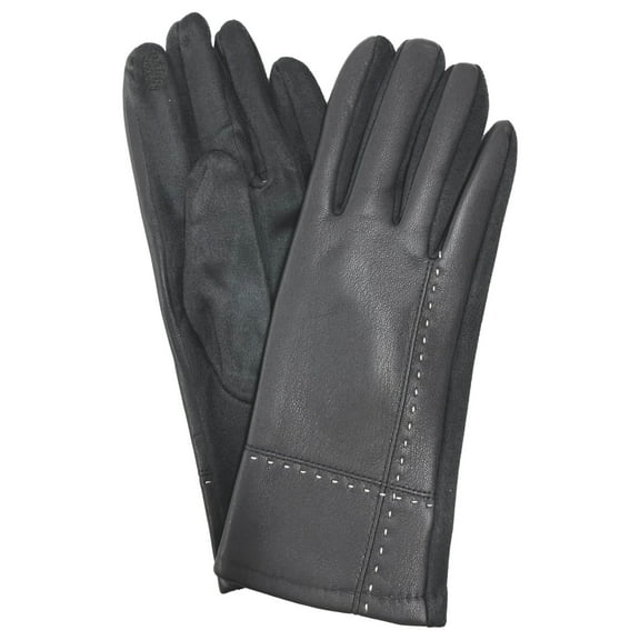 Womens Stitched Gray Vegan Leather Stretch Fit Texting & Tech Touchscreen Gloves