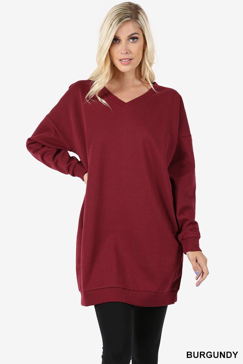 Women Oversized Loose Fit V-Neck Tunic Length Sweatshirts Top - Walmart.com