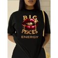 thumbnail image 1 of Stylish Pisces Energy Lip Graphic Tee for Women - Casual Black Cotton Crew Neck Short Sleeve T-Shirt with Bold Red Lips & Golden Lettering, Perfect for Spring & Summer, 1 of 6