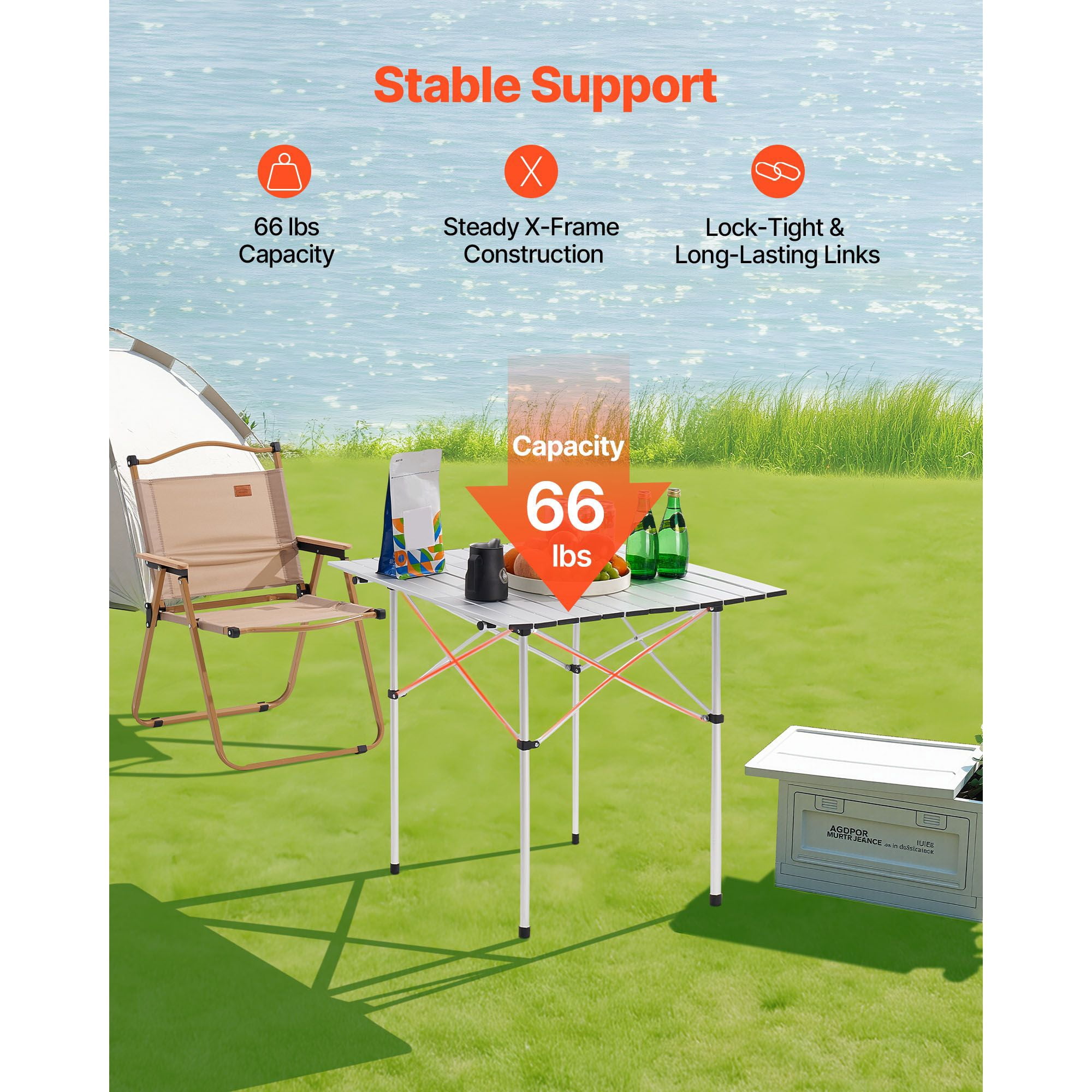 Folding Camping Table, Portable Roll Up Side Tables, Small Lightweight Aluminum Beach Table, Compact with Carry Bag, for Outdoor Cooking, Tailgating, Grilling, Picnic, Travel, Silver