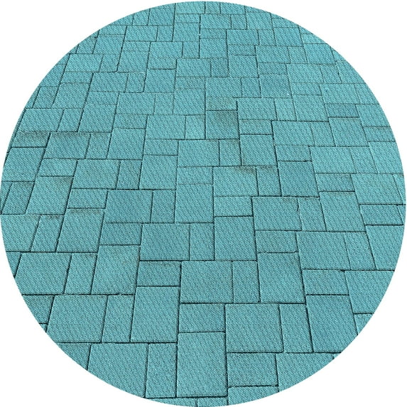Ahgly Company Machine Washable Indoor Round Transitional Bright Turquoise Blue Area Rugs, 3' Round
