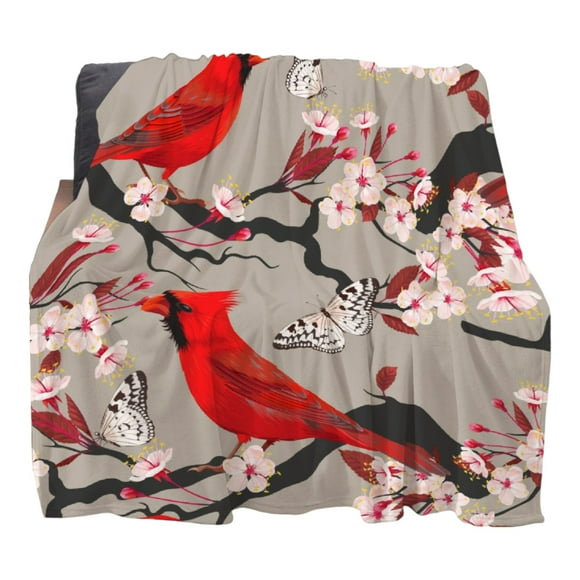 Cherry Cardinal Flannel Throw - Soft, Warm & Fluffy Plush Blanket for Bed, Couch, or Chair - Lightweight Microfiber, Perfect Gift for Bird Lovers & Pet Owners (40x30 Inch)