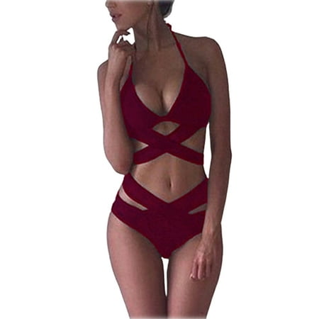 

Nokpsedcb Xz Women Swimsuit High Waisted Bikini Padded Push-up Bra Beachwear