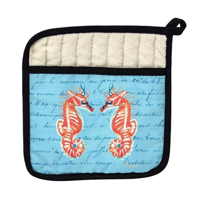 Betsy Drake PT101B Coral Sea Horse Script Pot Holder