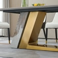 thumbnail image 5 of 71” Leavader L-shape Sintered Stone Square Dining Table Set For 6 People Kitchen Room with 6 Chairs, 5 of 7