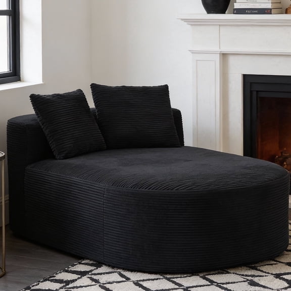 Avenix 67" Boneless Oversized Chaise Lounge Chair, Upholstered Corduroy Cloud Sofa Bed with Deep Cushion, Indoor No Assembly, Black