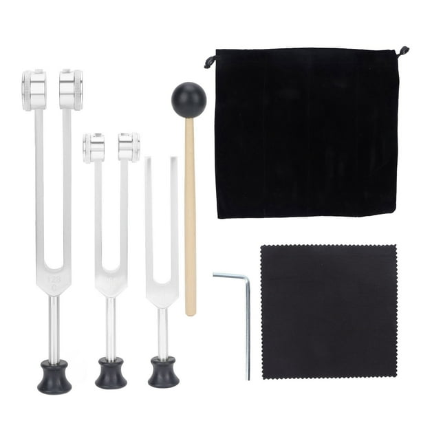 Juego de diapasones de aleación de aluminio de 128, 256 y 512 Hz, instrumento de curación portátil para uso clínico en el hogar, color plata.