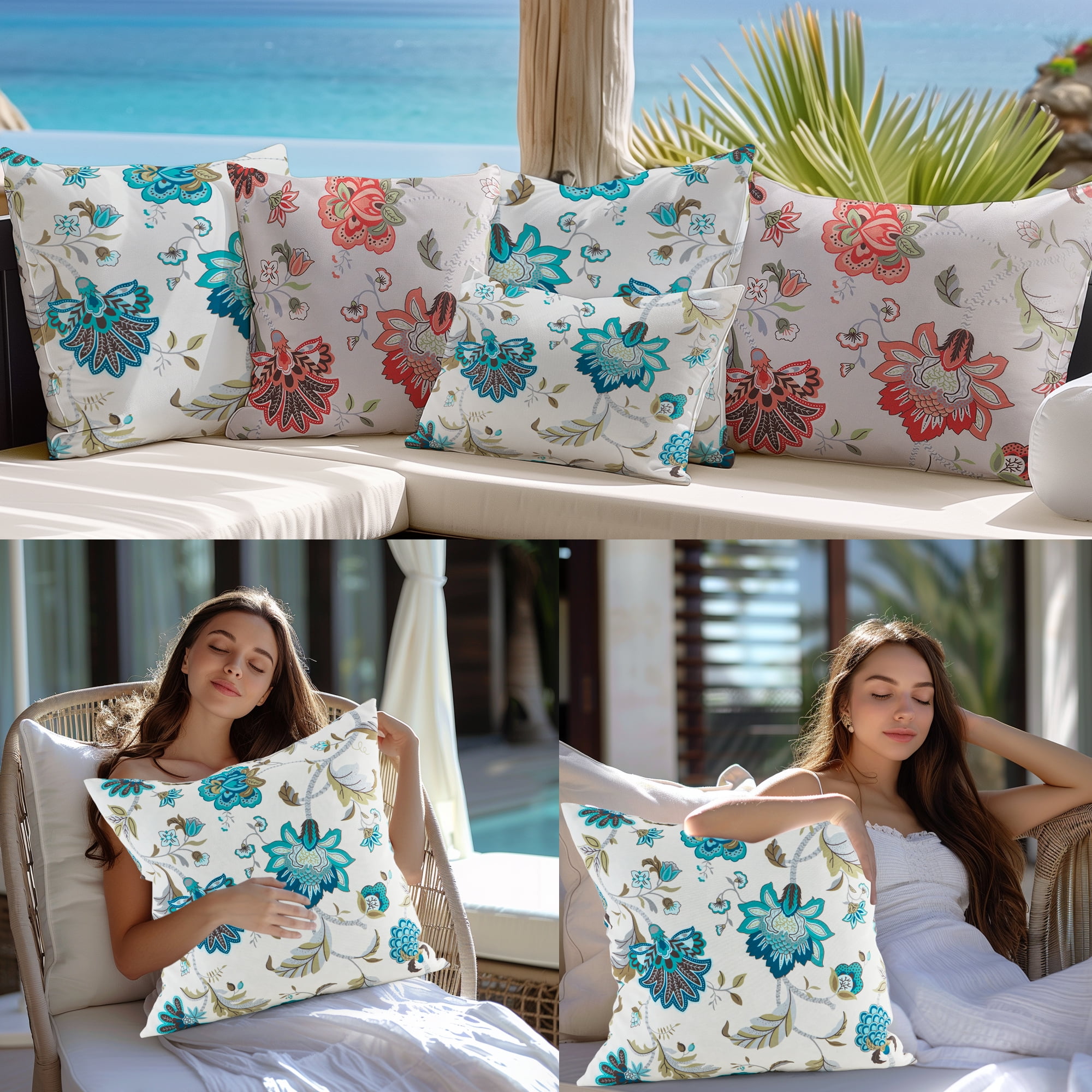 UNIKOME Outdoor 18” x 18” Waterproof Pillows Floral Polyester, Feathers & Down Filling (2 Count)