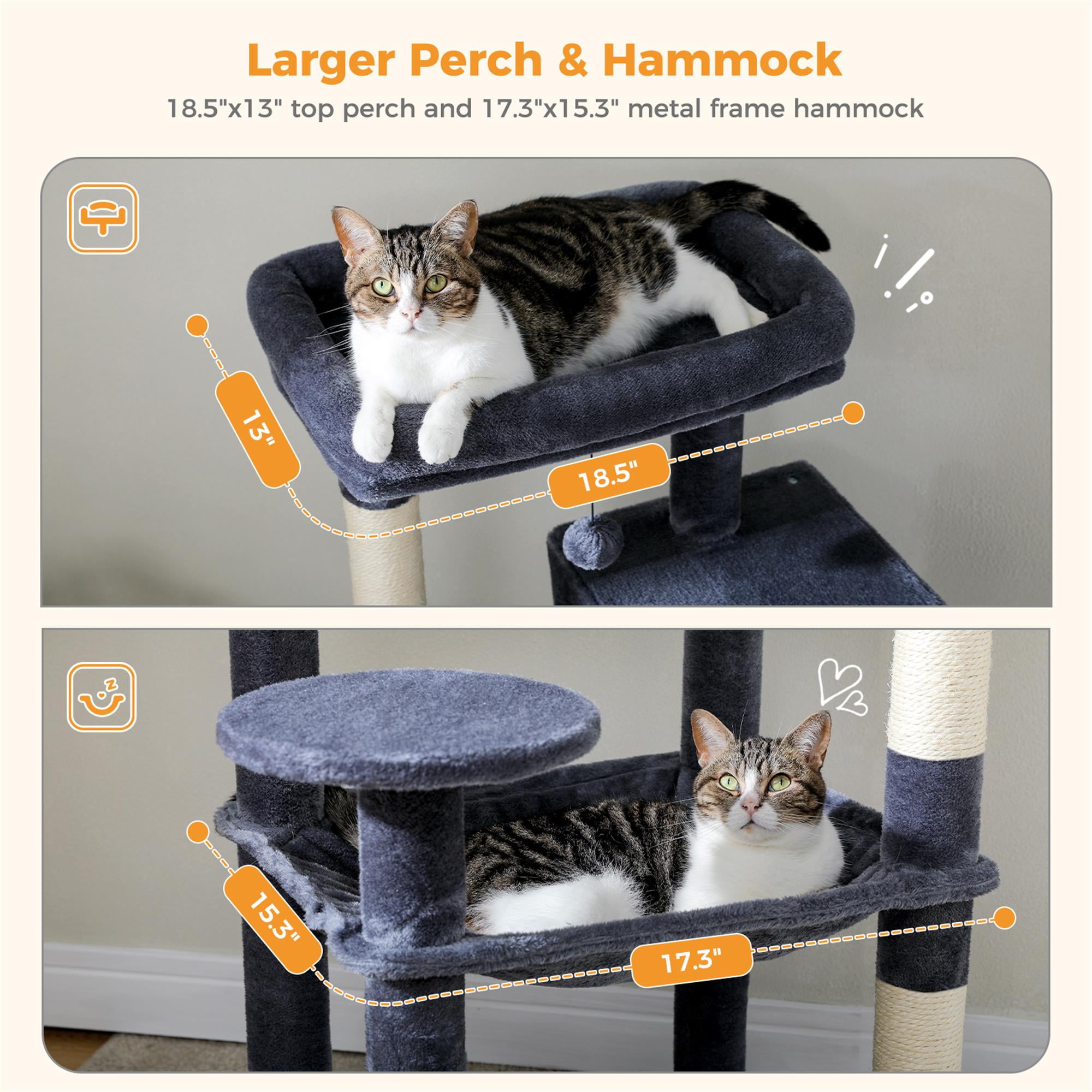 Kadyn 56" Multi-Level Cat Tree Tower for Indoor Cats with Sisal Scratching Posts, Cozy Cat Condo, Large Hammock and Plush Perches Cat Tree House for Large Cats, Dark Gray