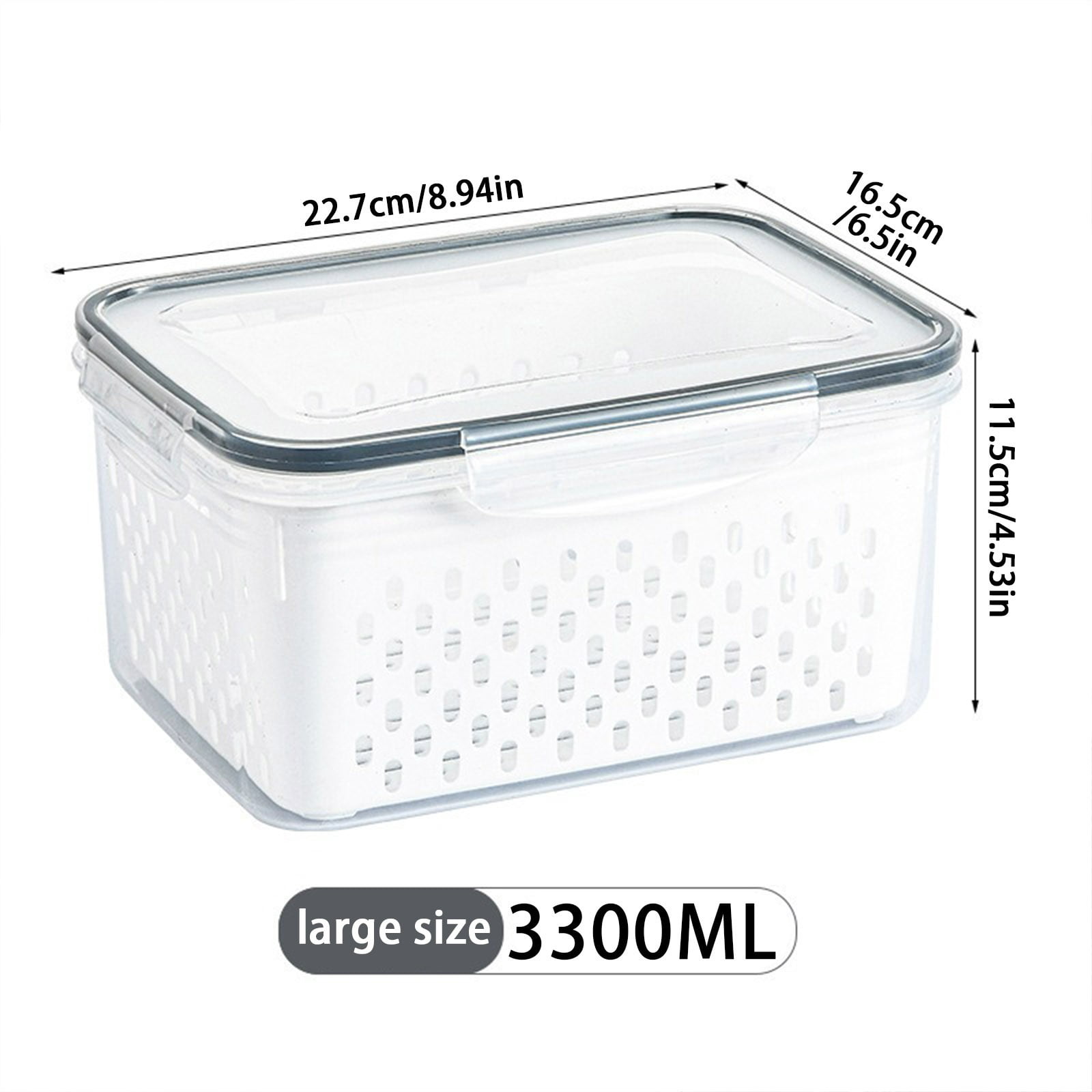 3-Piece Food Storage Container Set | Multifunctional Produce Keeper with Removable Strainer Basket | Airtight Fridge Organizer for Berries, Vegetables & Leftovers