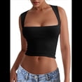 thumbnail image 3 of Tops Cortos Sin Mangas con Cuello Cuadrado para Mujer 2025, Bonitos Tops de Tirantes Y2K de Doble Capa, Sin Costuras y Ajustados Negro XL, 3 of 8
