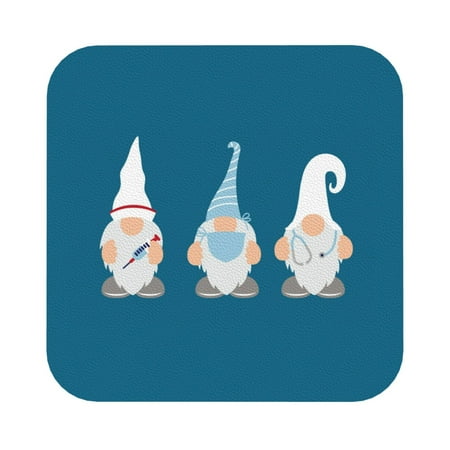 

Coaee Nurse Doctor Gnomes Print Leather Coasters Set of 6 Non-Slip Washable Cup Coasters for Home Office Bar Square