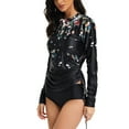 thumbnail image 4 of Sexy Dance S-XXL Women Floral Printed Zipper Fronted Swim Dress One-piece Swimming Suit Surfing Swimsuit Long Sleeve Wetsuit Swimwear Tummy Control Beachwear Sun Protection Bathing Suit With Bikini Bo, 4 of 7