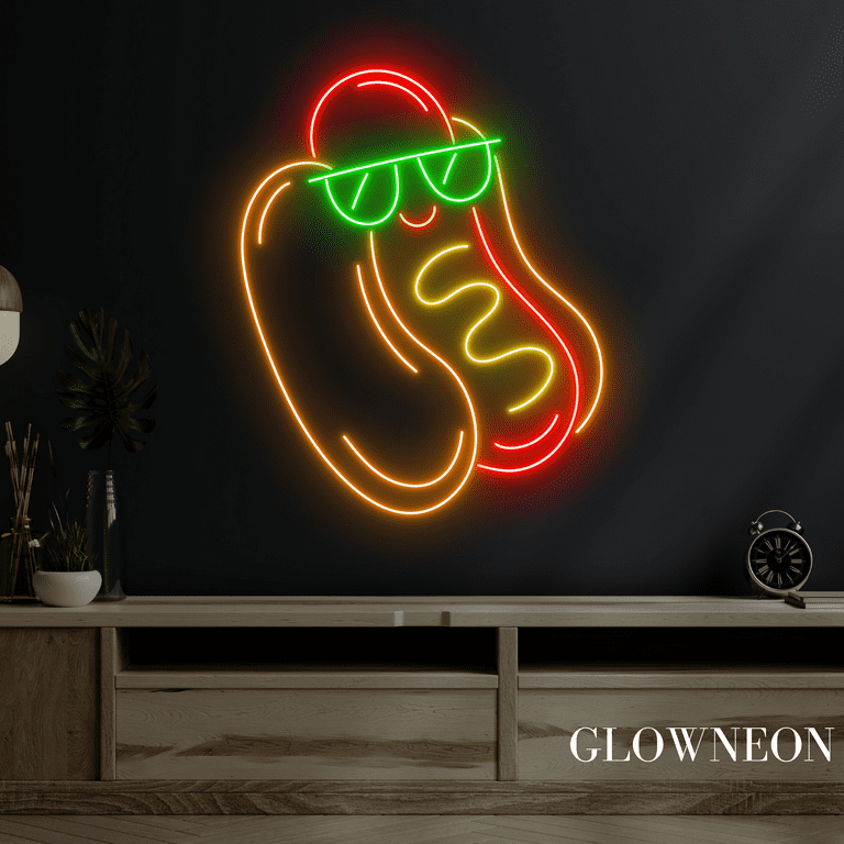 L&WB Neon Light LED Hot Dog Shape Segno al Neon Segni Appeso Decorazione Neon Light per Ristoranti, Bar, Camion per Fast Food, Feste Picnic, 60 * 30 Cm