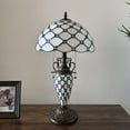 thumbnail image 5 of Tiffany Table Lamp White Stained Glass Shade And Base Crystal Beans LED Bulbs Included for Living Room Bedroom Bedside 12"W*12"D*22"H, 5 of 7