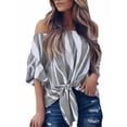 thumbnail image 1 of Uhndy Women's Summer Bobo Causal Bardot Off Shoulder Tops Shirt Blouse-LQ, 1 of 3