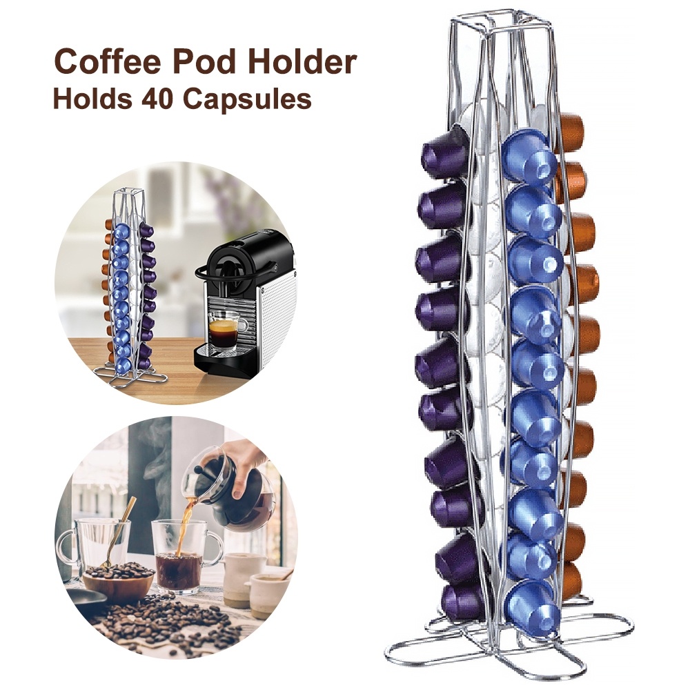 40 Capsules Stainless Steel Revolving Rack Coffee Capsule Holder Coffee