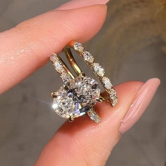 4Ct Oval Cut Lab Created Diamond Bridal Engagement Ring In 14K Yellow Gold Plated
