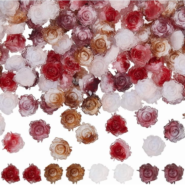 1 caja de 200 cabujones de rosas 3D, flores talladas, degradado luminoso, para manicura de uñas, cabujones sueltos con parte trasera plana, a granel