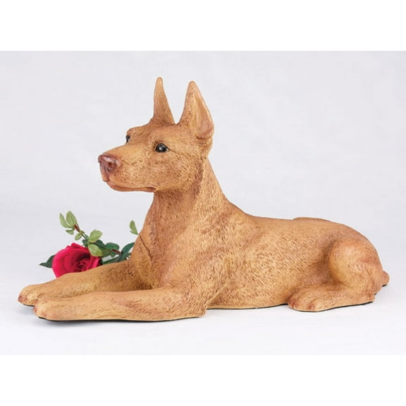 Doberman pinscher Ears Up Red Cremation Pet Urn for a Dog Memorial in remembrance of your beloved family pet