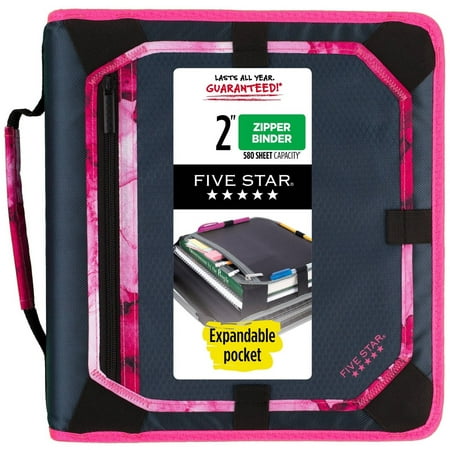 2  Sewn Zipper Binder with Expansion Panel Navy/Pink - Five Star