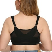 Exerin Women's Front Closure Full Coverage Wirefree Posture Back Plus Size Bra(46C, Black)