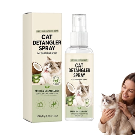 Cat Detangler Spray for Matted Hair Gentle Cat Grooming Leave-in Spray with Aloe Vera and Coconut Oil Loosens Knots Reduces Static
