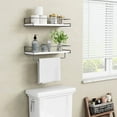 thumbnail image 2 of White Floating Shelves for Bathroom Organizer Over Toilet, Bathroom Shelves Wall Mounted with Towel Rack, Corner Wall Shelf for  Decor Kitchen Storage (White-Dark Grey, Set of 2), 2 of 6