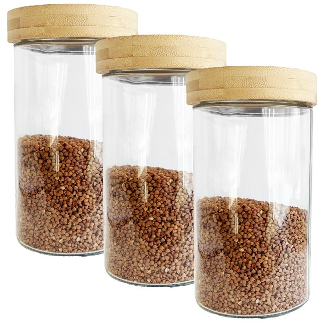 JS Gourmet - Set of 3 Glass Containers with Airtight Lid, 1700ml Capacity