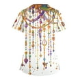 thumbnail image 3 of Mardi Gras Scrubs for Women Feathers Print Mask Print V Neck Nurse Uniform Carnival Short Sleeve Green Workwear with Pockets White L, 3 of 4