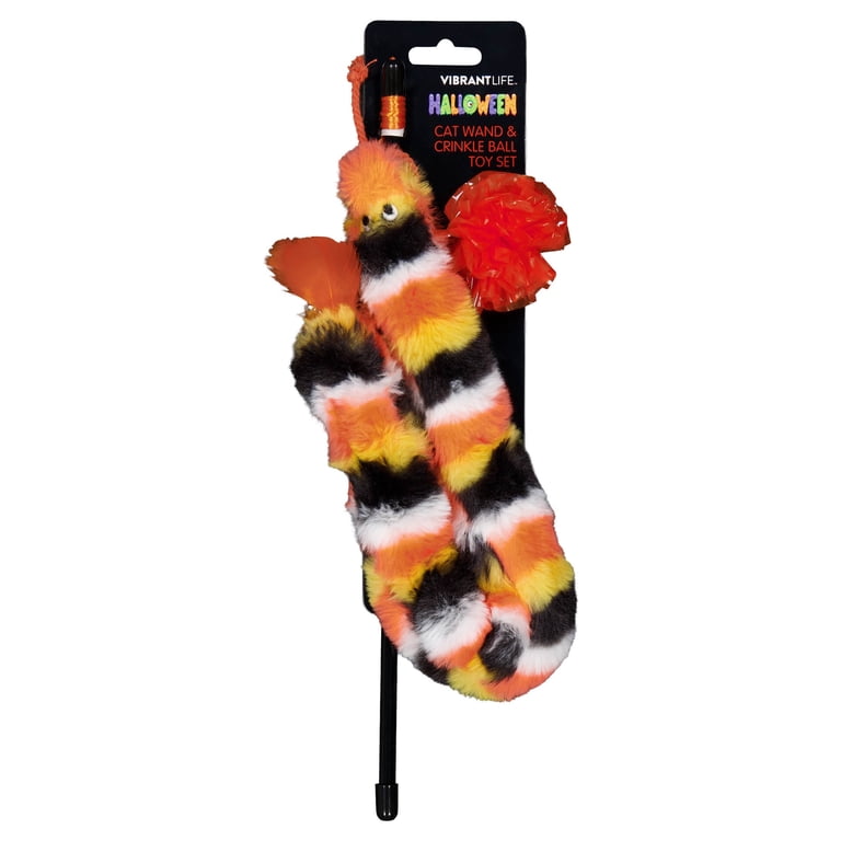 Vibrant Life Halloween Cat Teaser Wand & Crinkle Ball Set, Orange