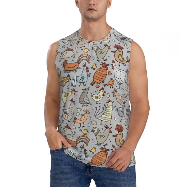 Fotbe Funny Chicken Men's Camiseta sin Mangas Estampada para Hombres, Playera Casual para Gimnasio, Entrenamiento, Playa-Large