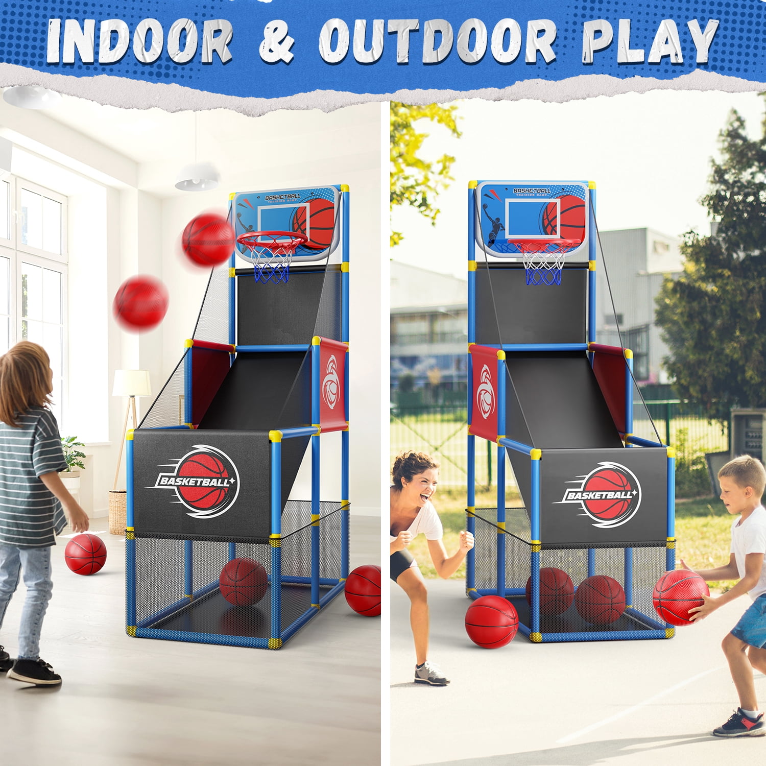 JoyStone Kids Arcade Basketball Game, Indoor/Outdoor Basketball Hoop With 4 Balls, Basketball Game Toys Gifts for Boys and Girls (Blue)