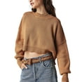 thumbnail image 1 of xiaxaixu Hauts Courts d'Automne pour Femmes Couleur Unie Col Rond Côtelé Manches Longues Pulls Amples de Printemps, 1 of 5