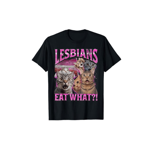 graphictees - Camiseta 100 % algodón "Lesbians Eat What!" - Camiseta deportiva con gráficos para hombre y mujer