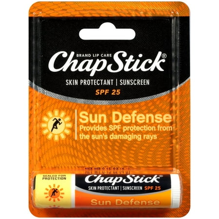 ChapStick Classic (Sun Defense Flavor, 0.15 Ounce) Lip Balm Tube, Skin Protectant, Lip Care, SPF 25 (1 Tray, 6 Blister