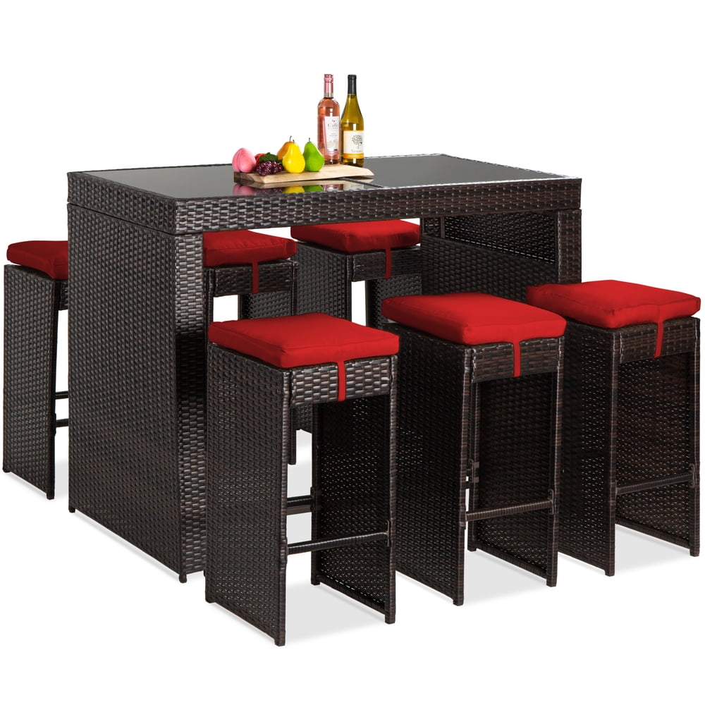 Best Choice Products 7Piece Outdoor Wicker Bar Dining Set, Rattan