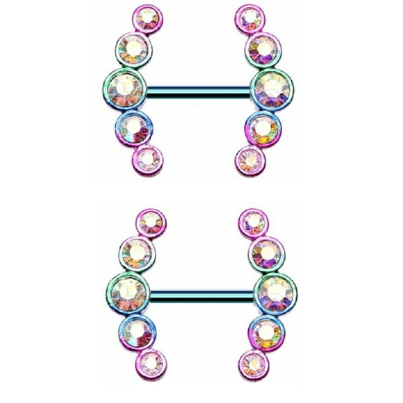 Nipple Rings Colorline Sparkle Ray Multi-Gem Sold as a pair