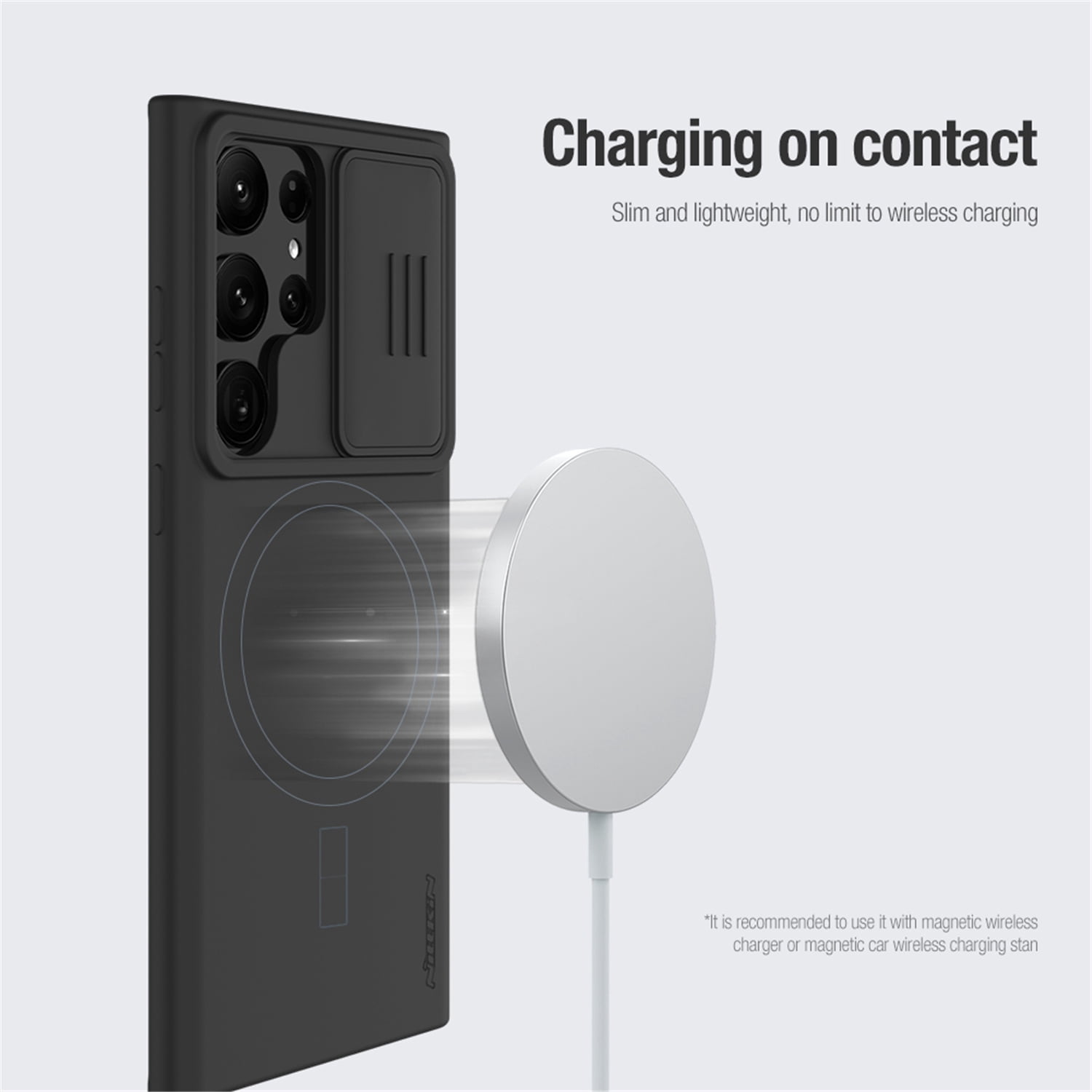 Allytech Magnetic Silicone Case for 6.8" Samsung Galaxy S23 Ultra with Slide Camera Cover, Built-in Magnets Support Magsafe Charging, Premium Liquid Silicone Phone Cover for Samsung S23 Ultra, Black
