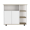 thumbnail image 2 of Kitchen Carts, Paprika Kitchen Cart, Four Casters , Four Open Shelves, Double Door Cabinet -Light Oak / White, Multicolor Kitchen Islands,Particle Board Metal Kitchen Carts, 2 of 7