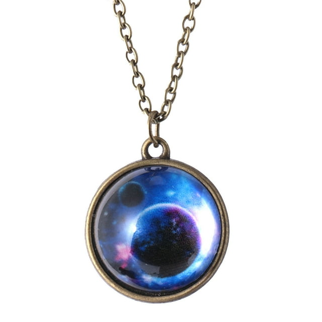 PVCS Solar System Necklace Pendant Planet Necklace Galaxy Double Sided Glass Dome