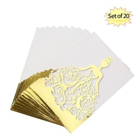 20pcs/set Wedding Invitation Cards Pearl Paper Laser Cut Hollow Bride Pattern Invitation Cards for Wedding Anniversary Engagement--Gold +